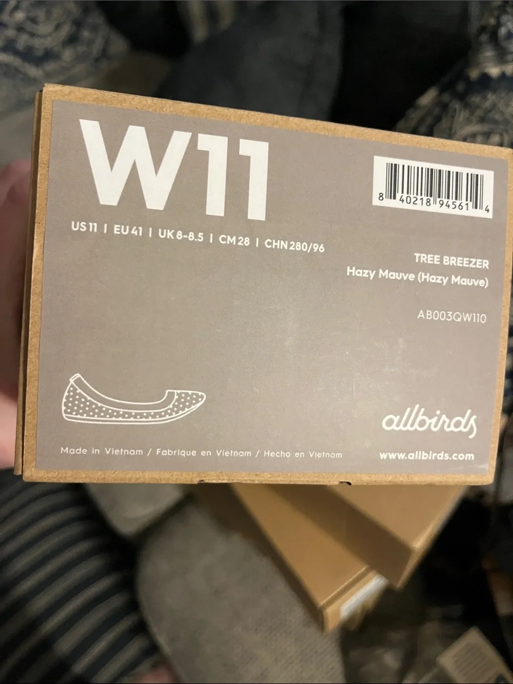 New In Box Allbirds Womens Tree Breezer Knit Flats in Lavender Tone Gray Size 11